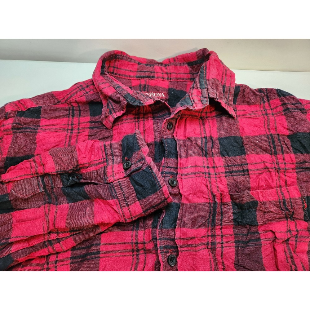 Merona Mens Red Black Plaid Flannel Long Sleeve Button Up Shirt Size M